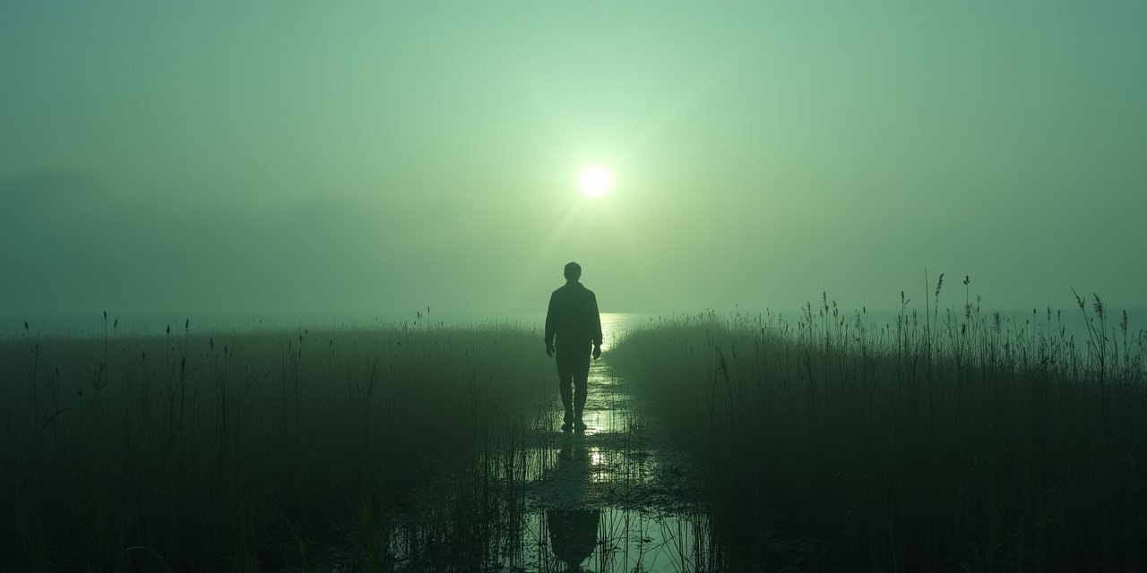 Marshlands Conservancy salt marsh at dawn, Rye NY, tidal flats and coastal light