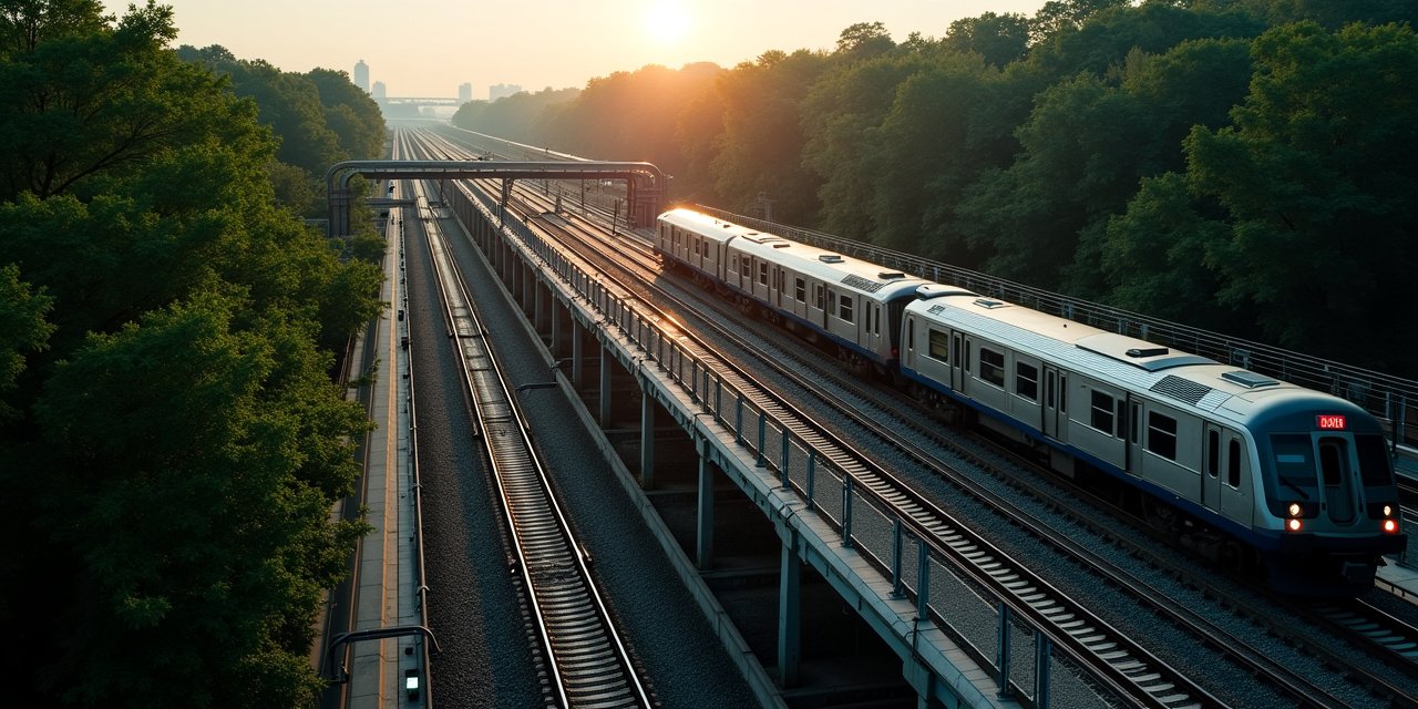 White Plains Metro-North station aerial at dawn showing dual-track platform