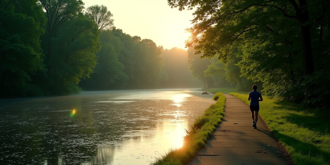 Bronx River Parkway greenway trail at dawn near White Plains NY