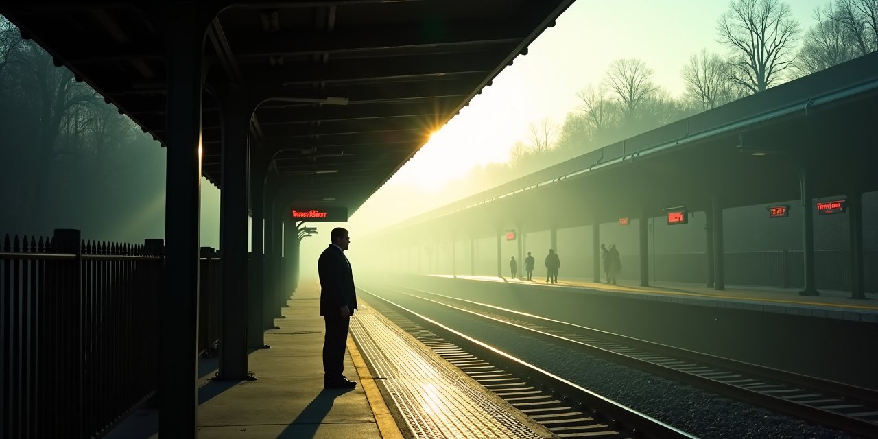 Westchester commuter waiting for a Metro-North train into Manhattan at dawn, 2026 return-to-office enforcement