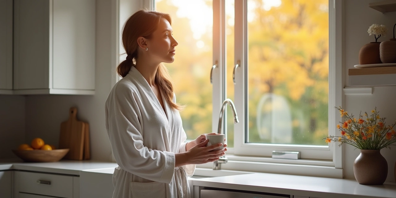 Early morning light through suburban windows with yoga mat and cushion set up