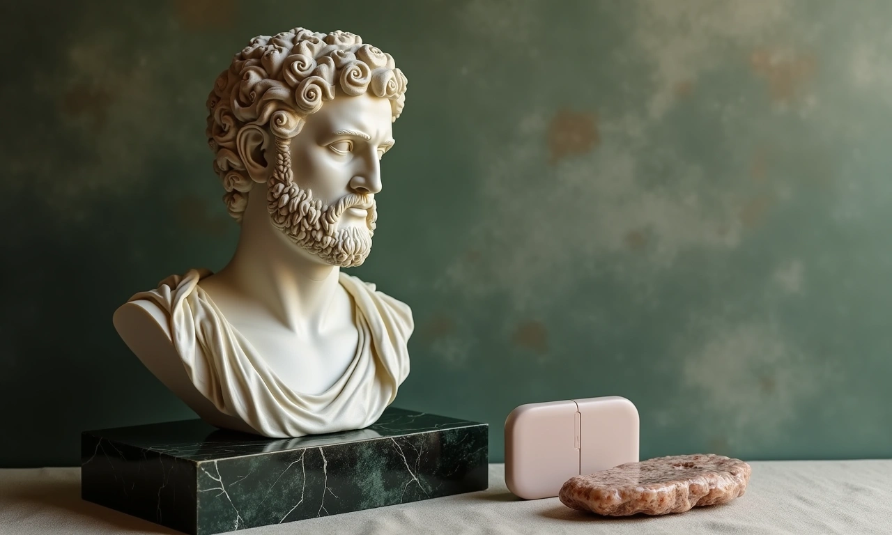 Marcus Aurelius quote over minimalist bedroom — stoic sleep framework