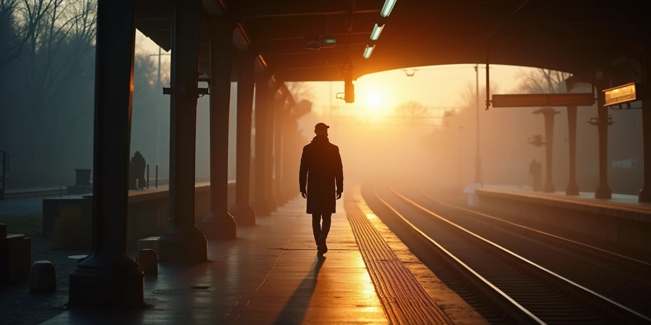 Metro-North commuter with eyes softly closed, earbuds in, seated by window at dusk